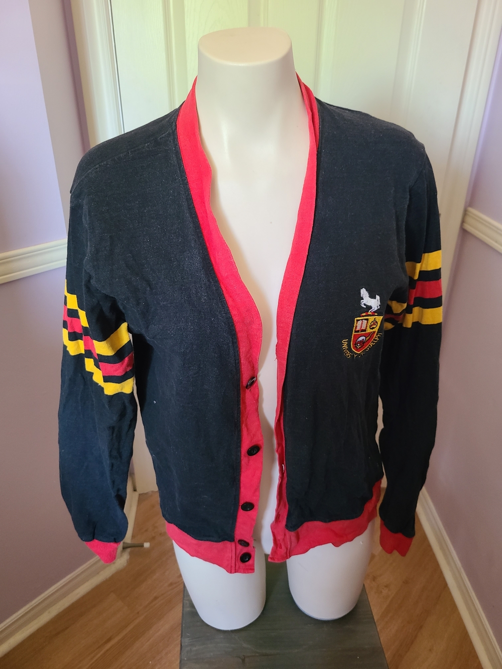 Barbarian Casual Black Cardigan with Red Trim University Of Guelph